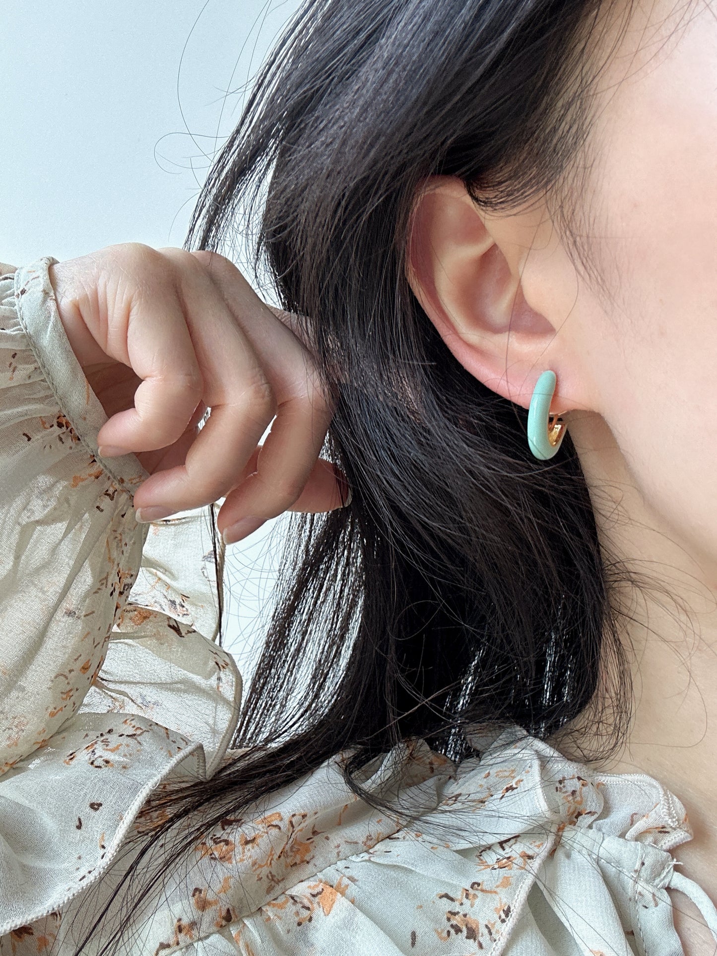 Vintage Mint Green Hoop Clip On Earrings