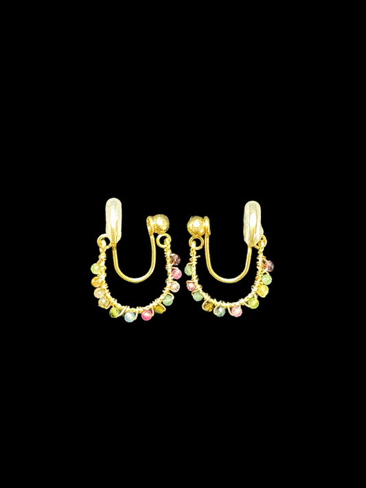 Rainbow Beaded Clip-On Earrings – Handmade Non-Pierced Jewelry