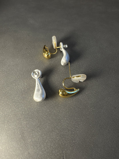 Golden and Silver Metal Drops Clip On Earrings