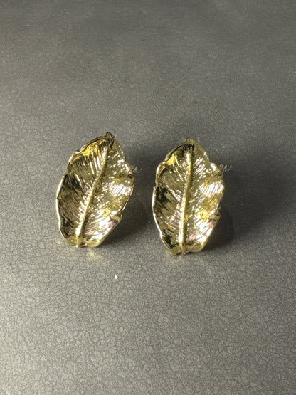 Golden Leaf Metal Clip On Earrings