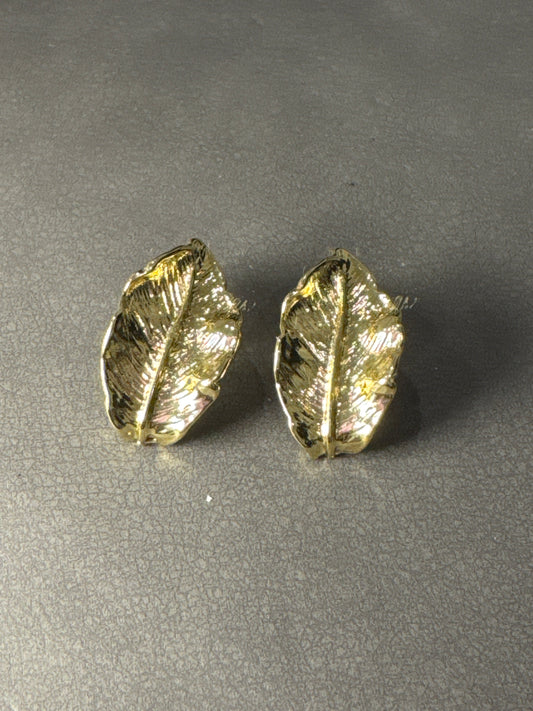 Golden Leaf Metal Clip On Earrings