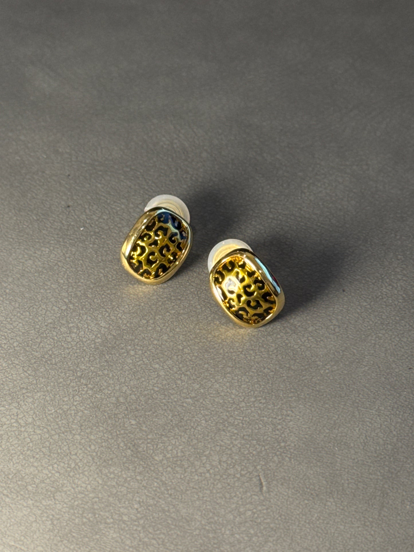 Golden Metal Leopard Print Glazed Clip On Earrings