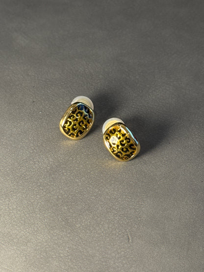 Golden Metal Leopard Print Glazed Clip On Earrings