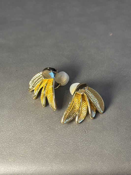 Golden Metal Wing Shaped Clip On Earrings