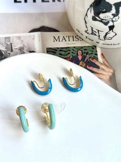 Vintage Blue Hoop Clip On Earrings