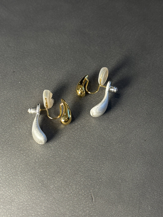Golden and Silver Metal Drops Clip On Earrings