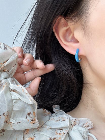 Vintage Blue Hoop Clip On Earrings