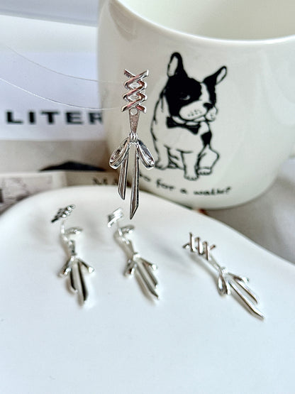 Silver Ballet Ribbon Stud Earrings