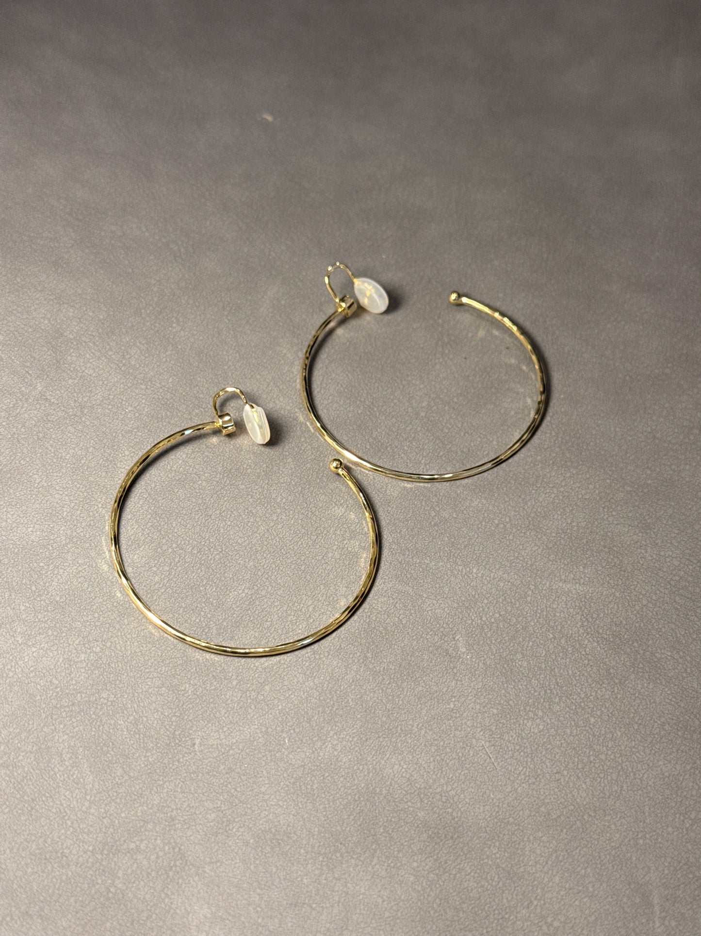 Golden Textured Large Hoop Clip On Earrings