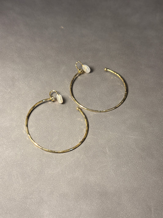 Golden Textured Large Hoop Clip On Earrings