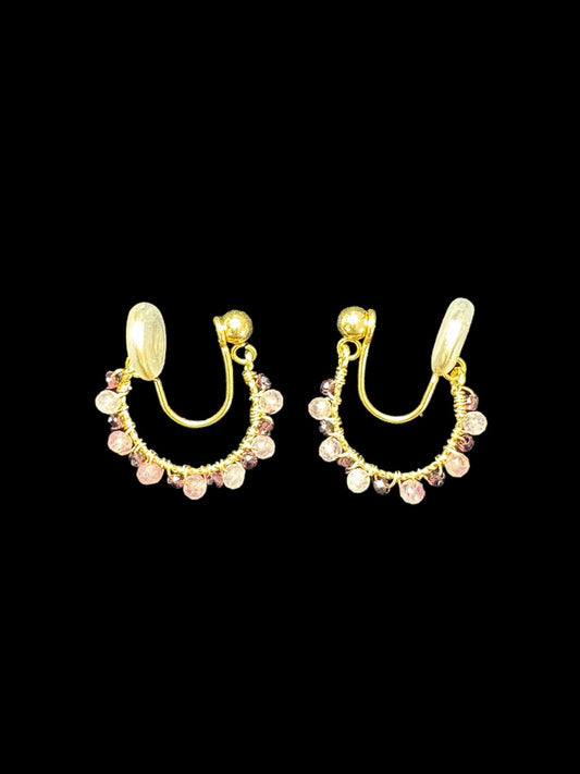 Pink Beaded Clip-On Earrings – Handmade Elegant Jewelry
