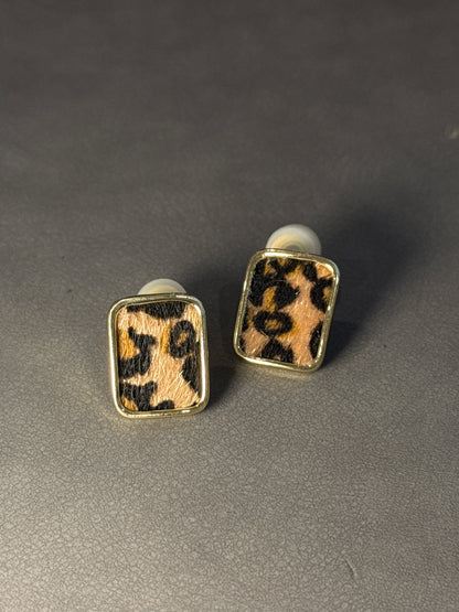 Golden Vintage Leopard Print Rectangular Clip On Earrings