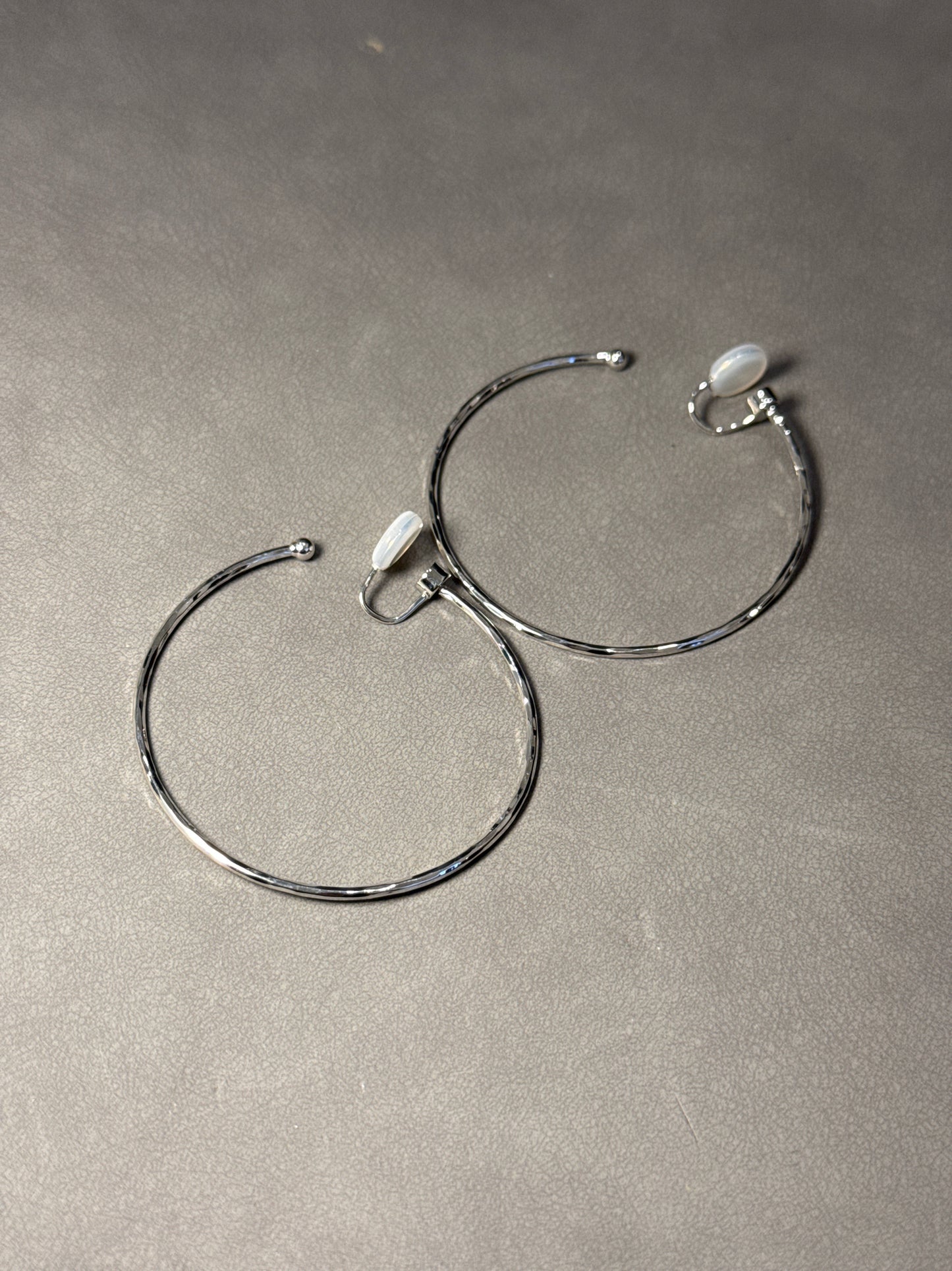 Silver Textured Large Hoop Clip On Earrings