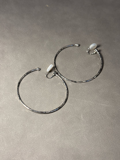 Silver Textured Large Hoop Clip On Earrings