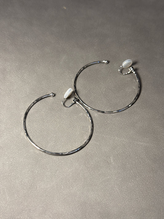Silver Textured Large Hoop Clip On Earrings
