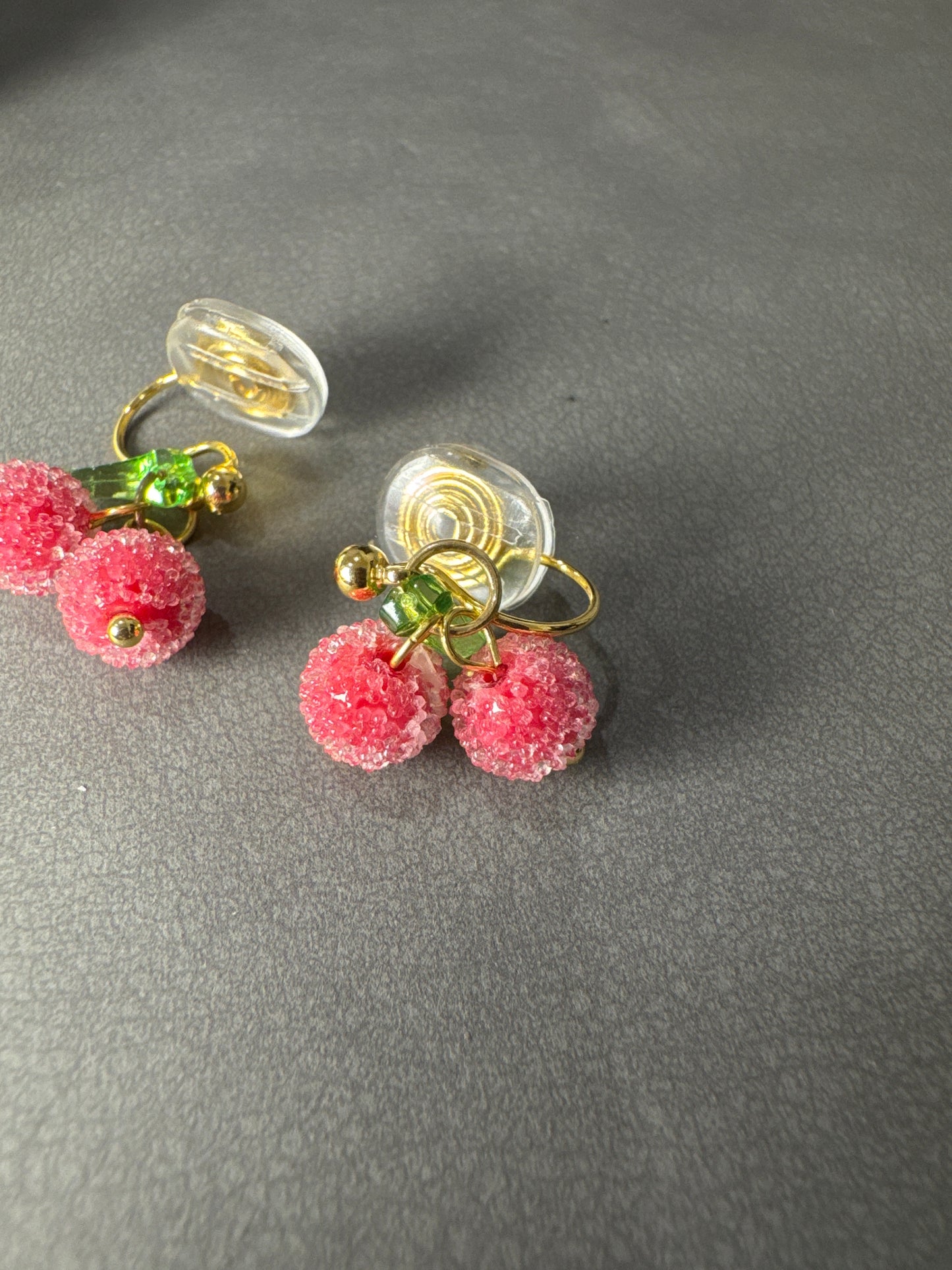 Pink Cherry Clip On Earrings