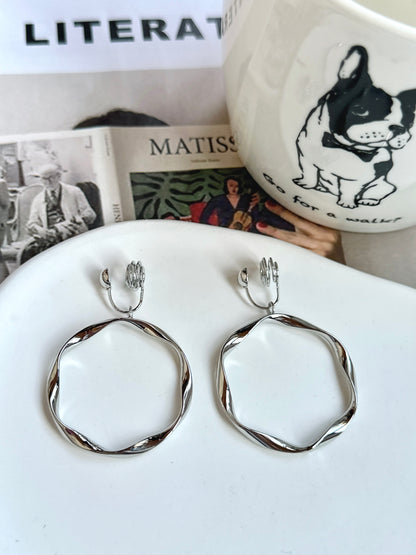 Silver French Hoop Clip On Earrings