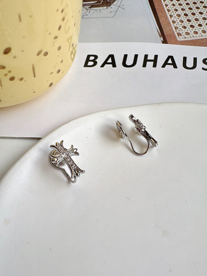 Silver Diamante Cross Clip On Earrings