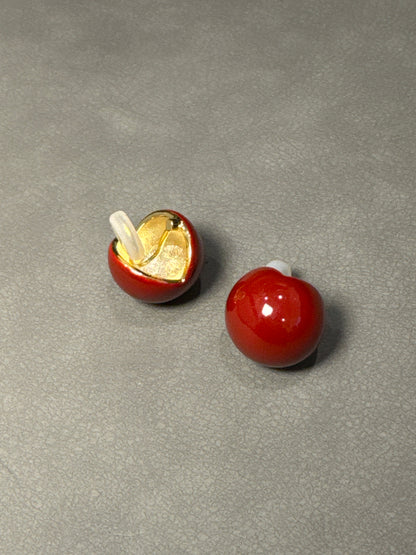 Red Glazed Ball Clip On Earrings