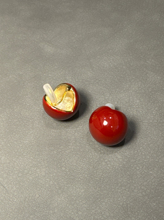 Red Glazed Ball Clip On Earrings