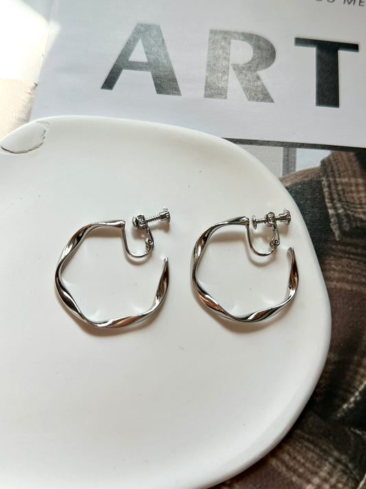 Sliver Twist Medium Hoop Clip On Earrings