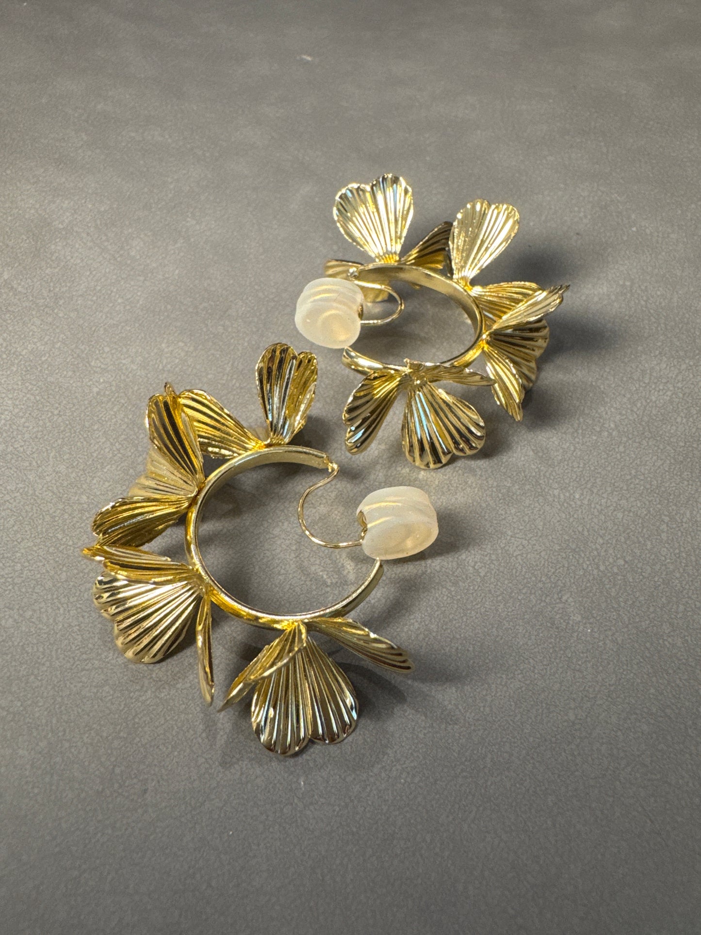 Golden Metal Flower Hoop Clip On Earrings