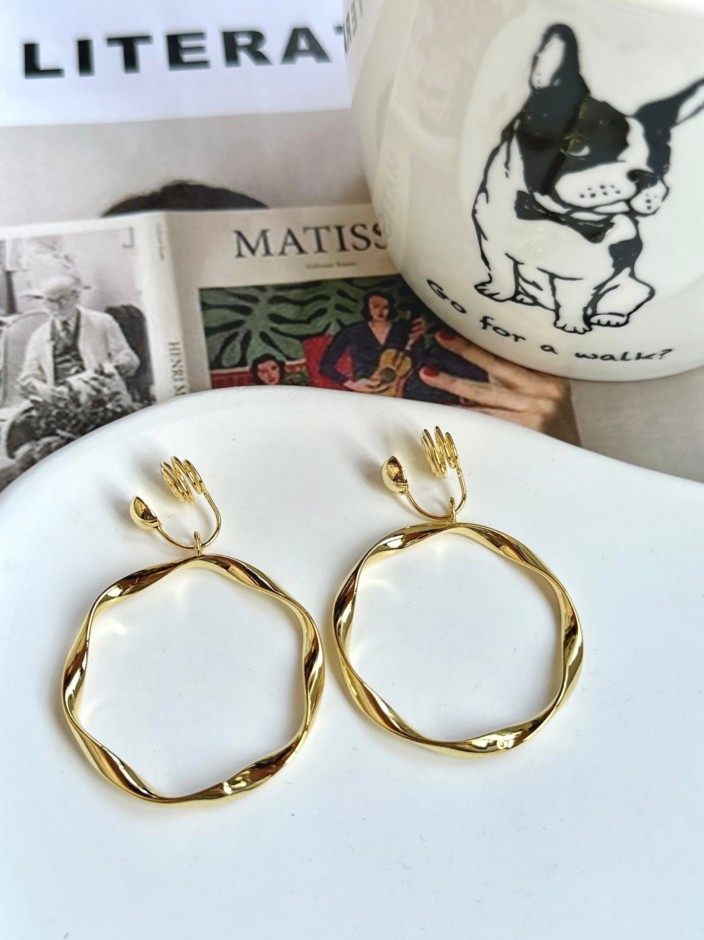 Golden French Hoop Clip On Earrings