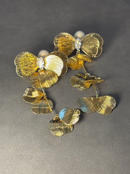 Golden Metal Bow with Petal Tassel Clip On Earrings
