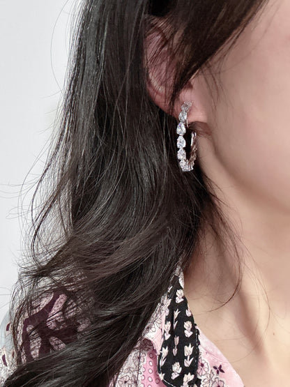 Silver Zircon Diamante Hoop Clip On Earrings