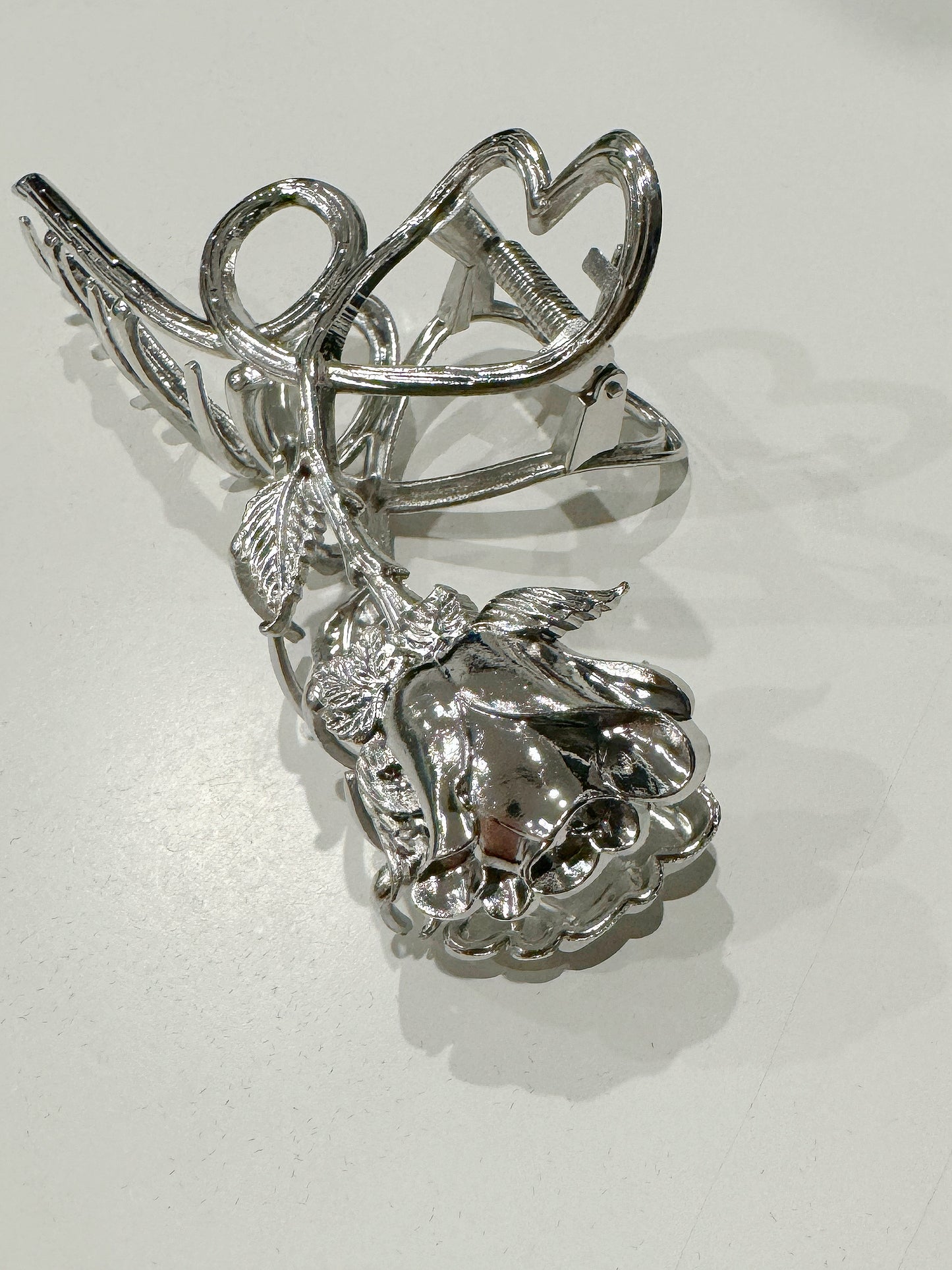 Silver Metal Heart and Rose Hair Claw Clip