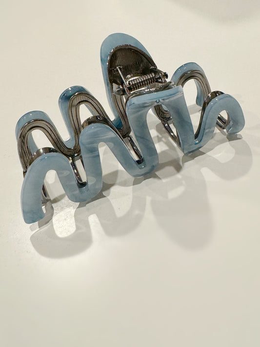 Acetate and Metal Wavy Hair Claw Clip Blue