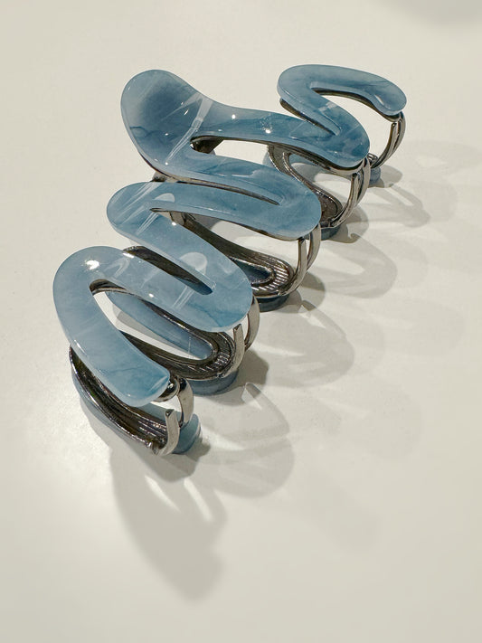 Acetate and Metal Wavy Hair Claw Clip Blue