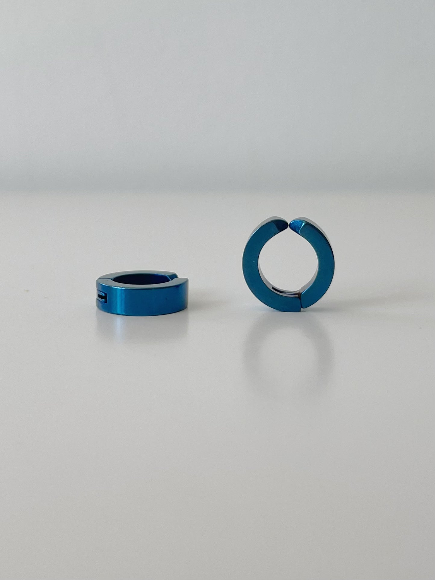 Men's Stainless Steel Hoop Clip On Earrings Blue. Handmade clip-on earrings for women.