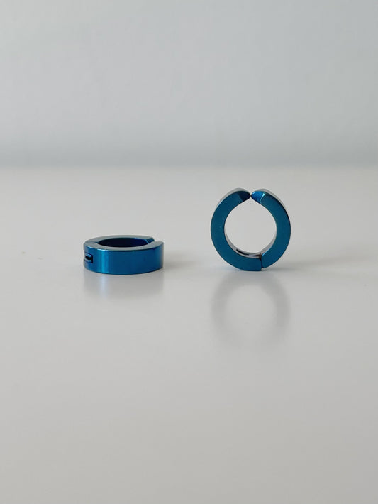 Men's Stainless Steel Hoop Clip On Earrings Blue
