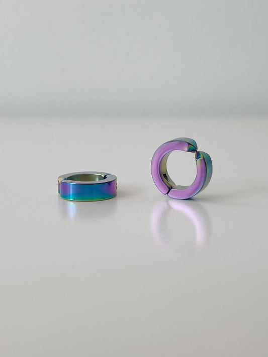 Men's Stainless Steel Hoop Clip On Earrings Rainbow