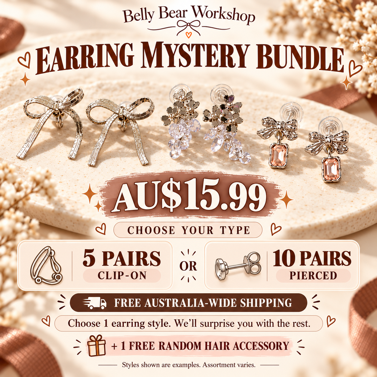 Earring Mystery Bundle – 5 Clip-On or 10 Pierced Pairs