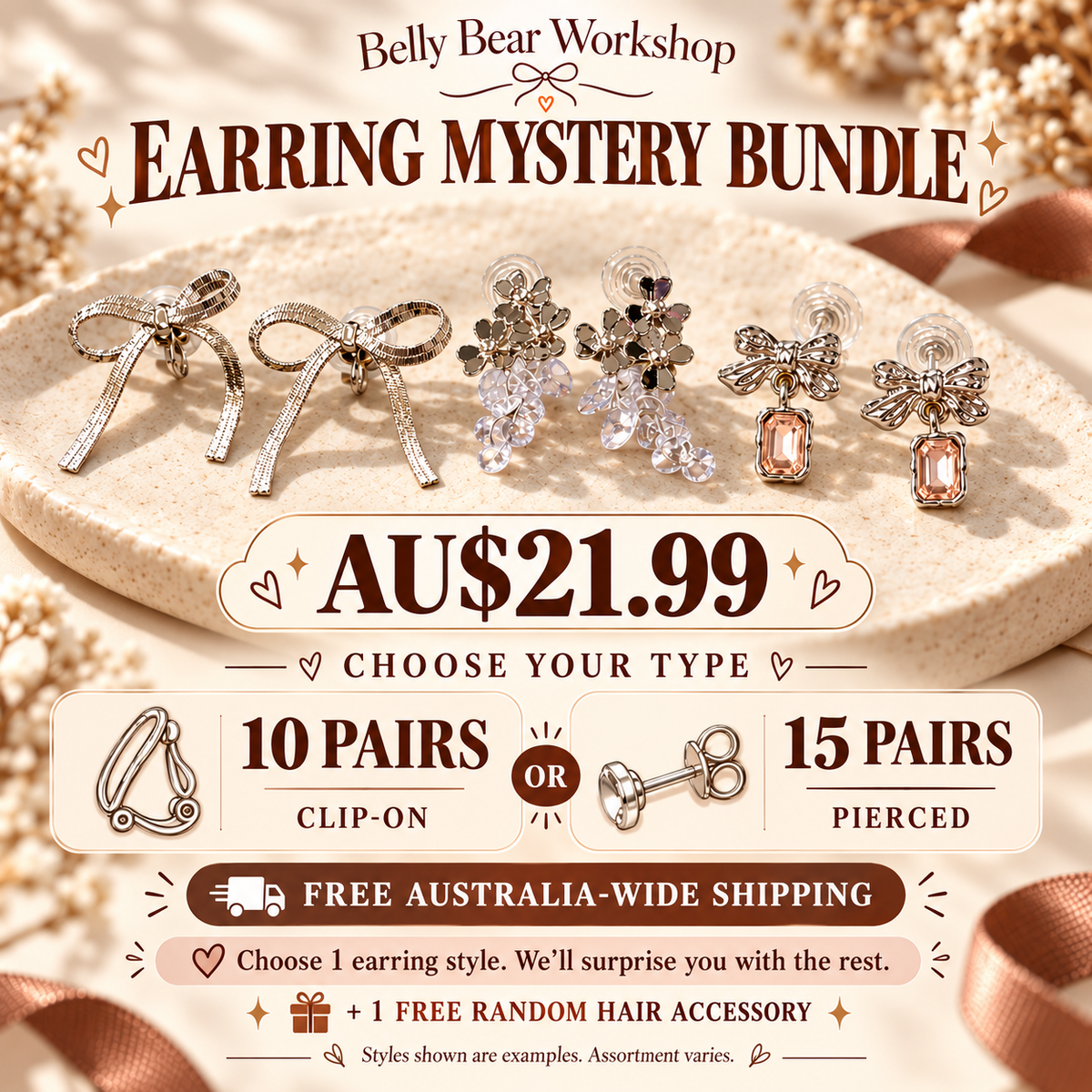 Big Earring Mystery Bundle – 10 Clip-On or 15 Pierced Pairs