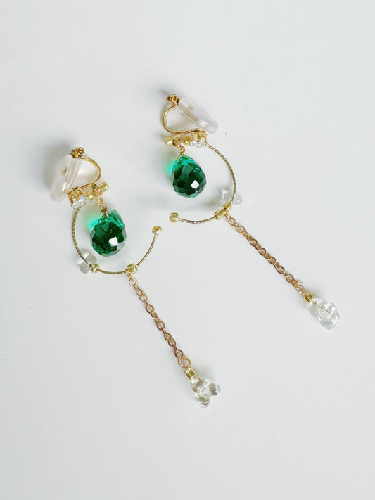 Crystal Vine Handmade Natural Stone Clip-On Earrings. natural stone clip-on earrings for women.