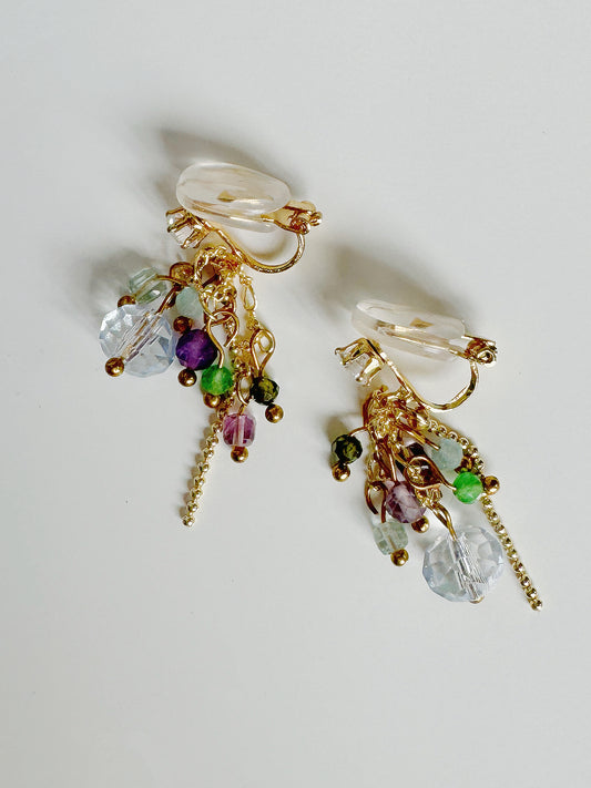 Mystic Gem Dangle Handmade Natural Stone Clip-On Earrings