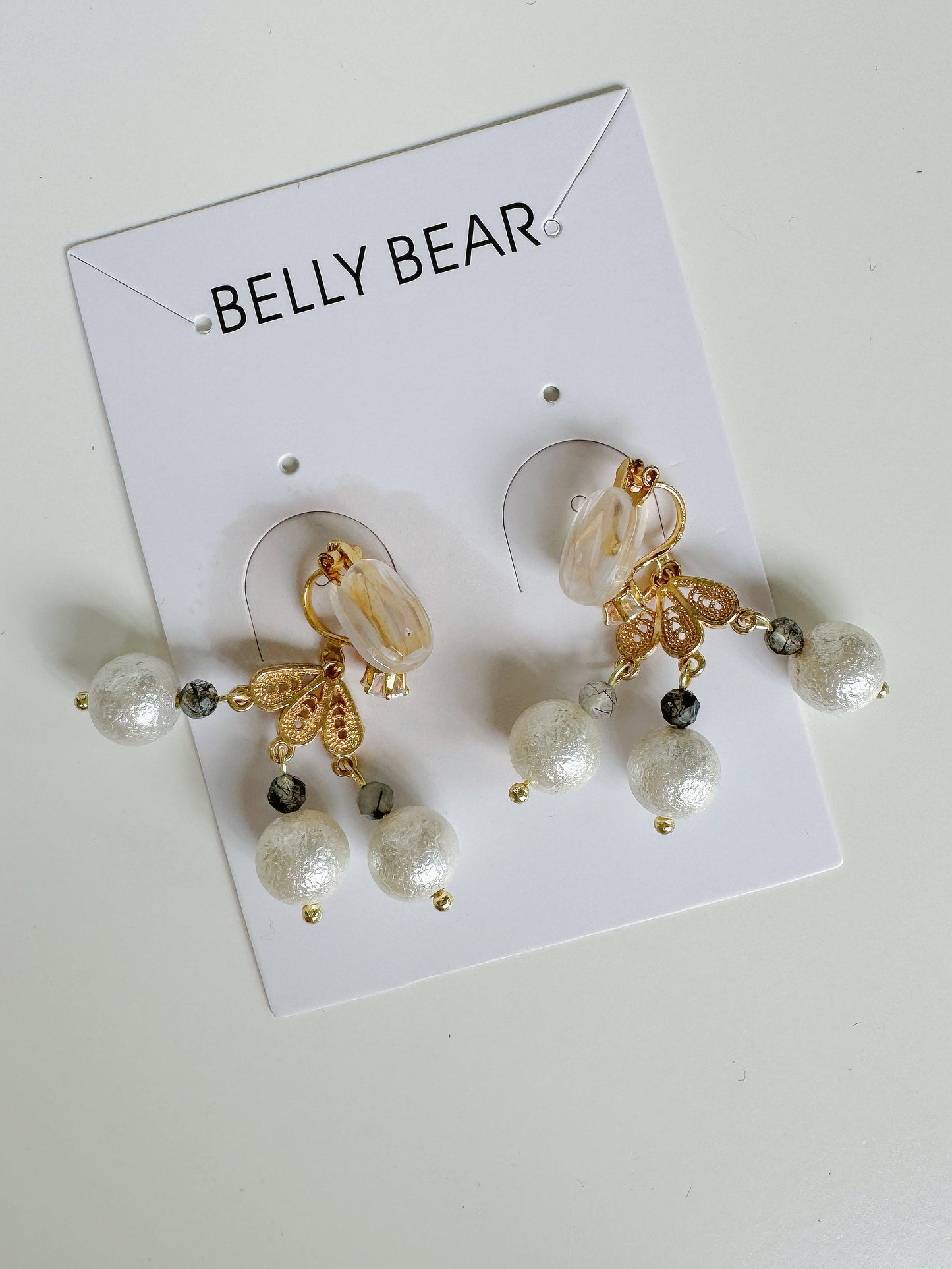 Vintage Pearl Charm Handmade Clip-On Earrings. pearl clip-on earrings for women.