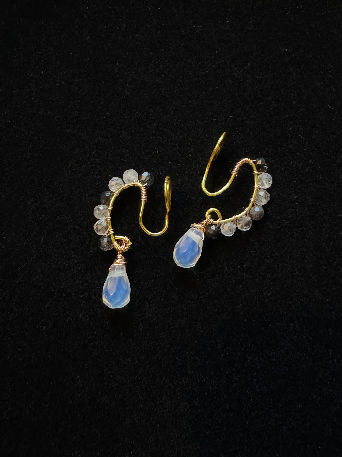 Handmade Crystal and Moonstone Clip-on Earrings