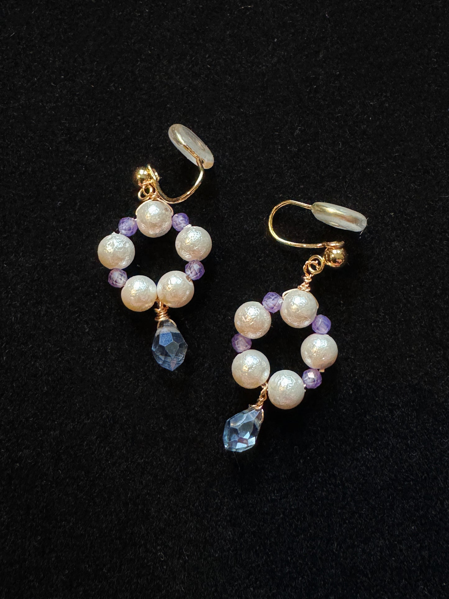 Handmade Amethyst Freshwater Pearl Ear Clips