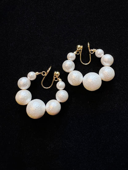 Handmade French Vintage Pearl Front-Back Dangle Clip Earrings Large Size