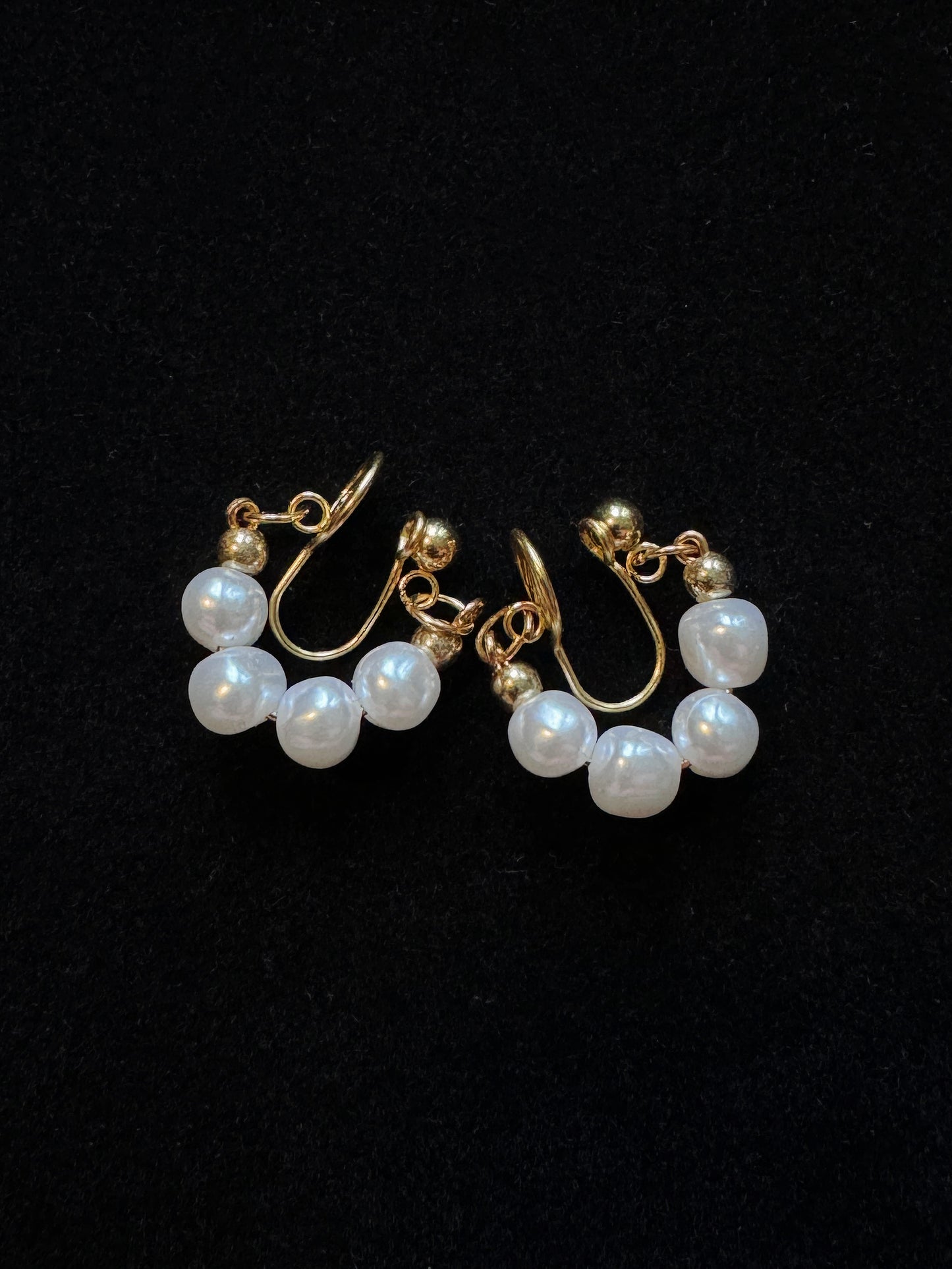 Handmade French Vintage Pearl Front-Back Dangle Clip Earrings Small Size