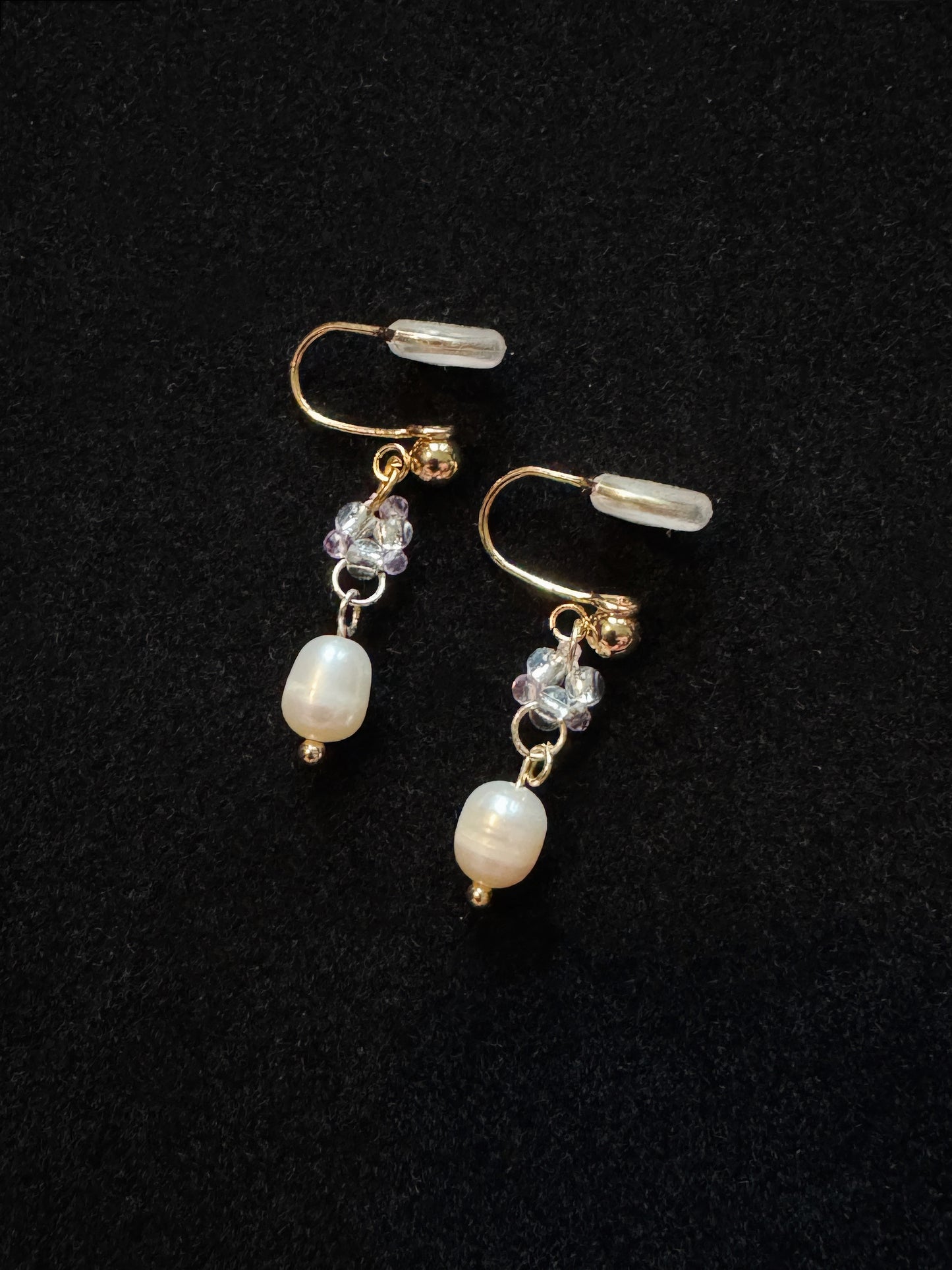 Handmade Crystal Small Flower Freshwater Pearl Earrings