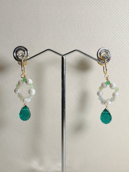 Handmade Olivine Pearl Gradient Faceted Teardrop Pendant Earrings