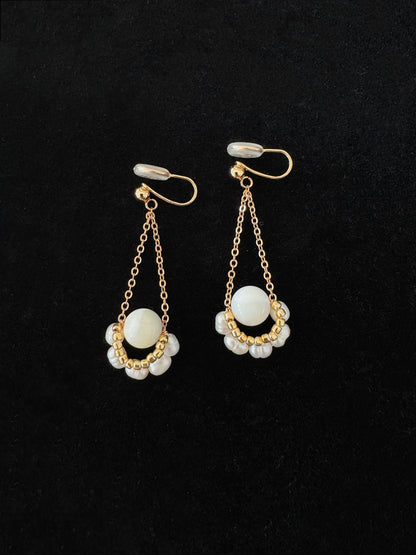 Handmade Freshwater Pearl Golden French-style Ear Pendant Ear Clips