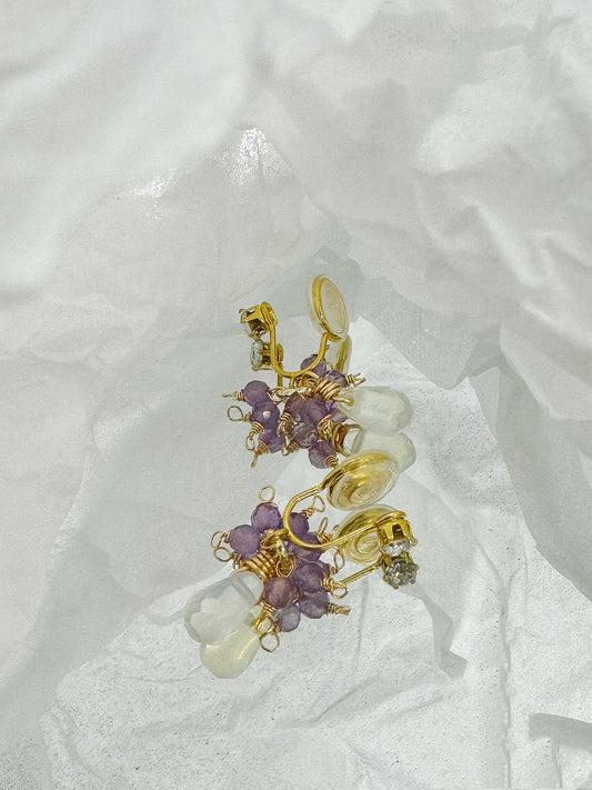 Lavender Bloom Amethyst Floral Clip-On Earrings Handmade