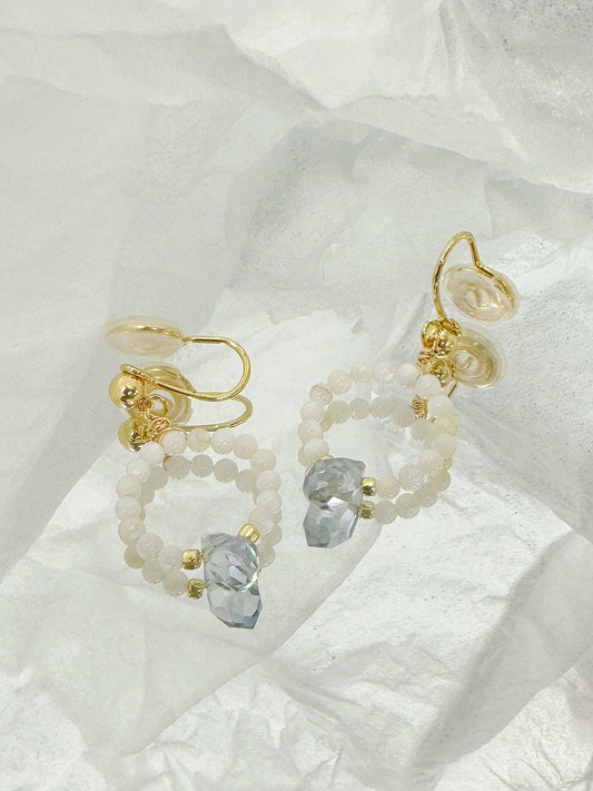 Moonlight Hoops Moonstone & Aquamarine Clip-On Earrings Handmade