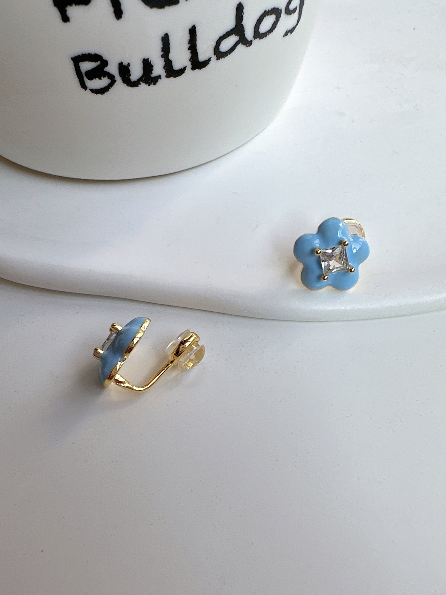 Sky Blue Zircon Flower Clip On Earrings